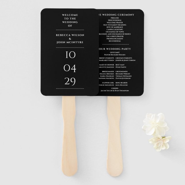 Black and White Special Date Wedding Program Hand Fan (Front and Back)