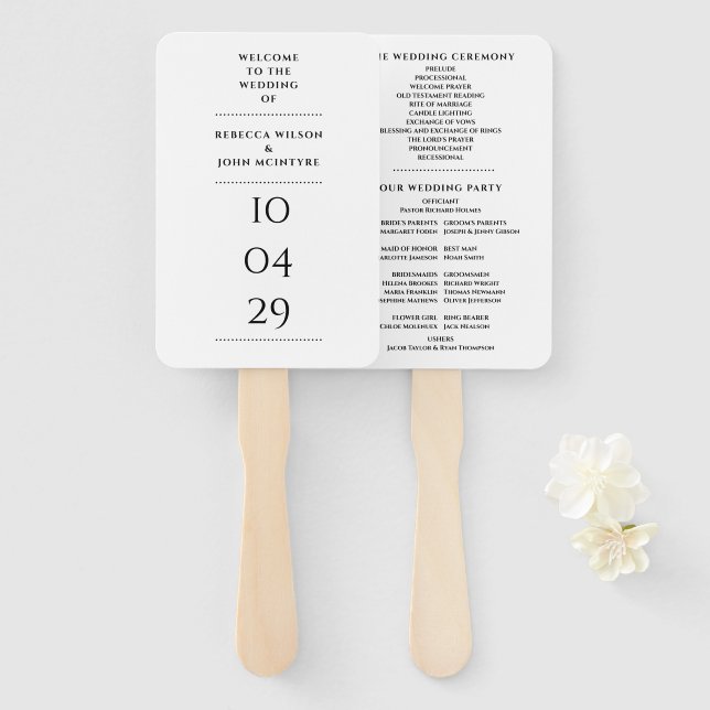 Black and White Special Date Wedding Program Hand Fan (Front and Back)