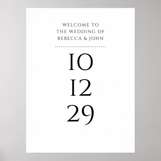 Black And White Special Date Wedding Welcome Sign (Front)