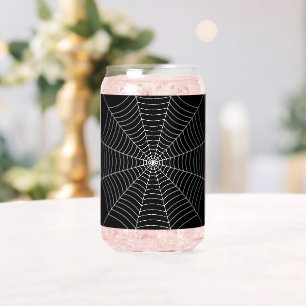 Black and White spider web Halloween pattern Can Glass