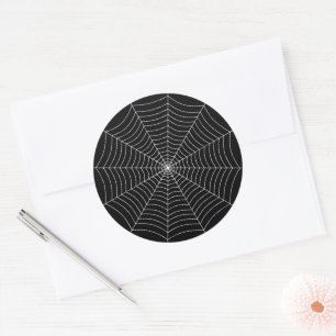 Black and White spider web Halloween pattern Classic Round Sticker