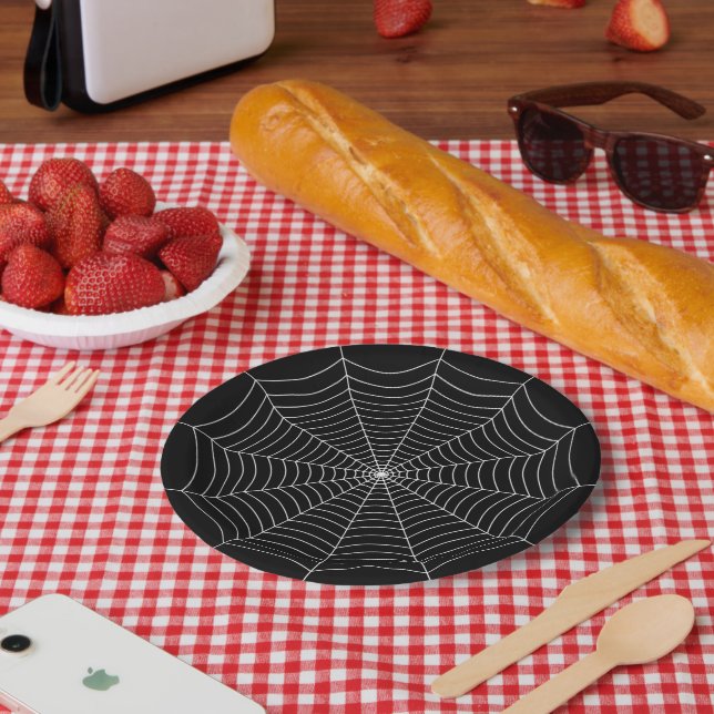 Black and White spider web Halloween pattern Paper Plate (Picnic)