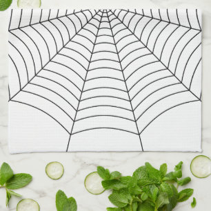 Black and White spider web Halloween pattern Tea Towel