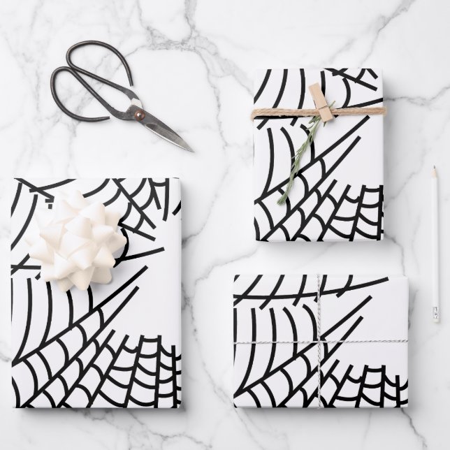 Black and White Spider Web Wrapping Paper Sheet (Front)