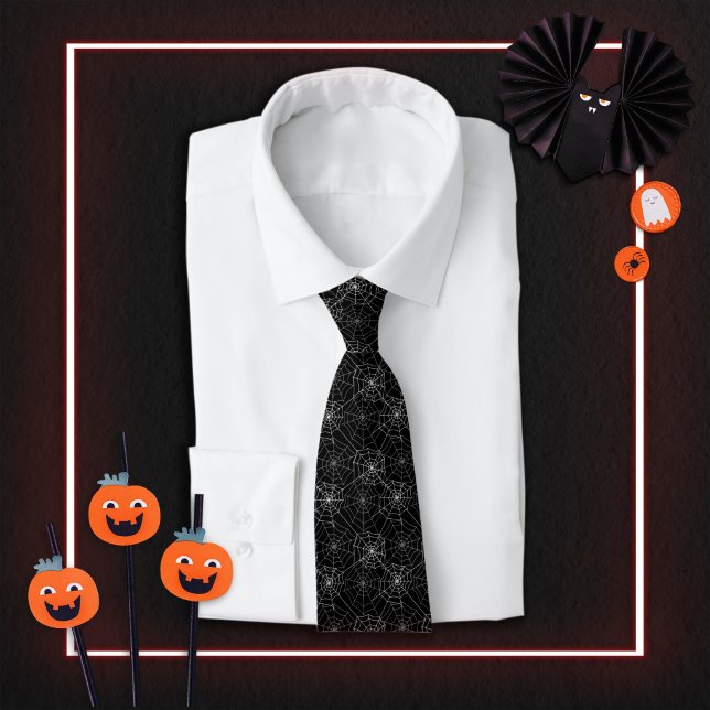Black And White Spider Webs Halloween Pattern Tie (Creator Uploaded)