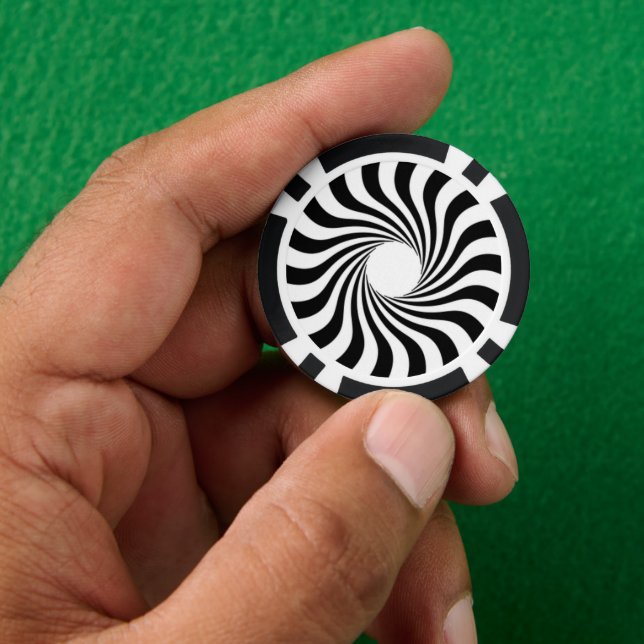 Black and white spiral print poker chips (Hand)