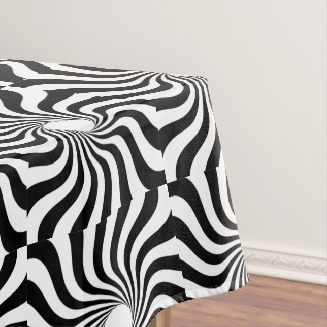 Black and white spiral print tablecloth (In Situ)