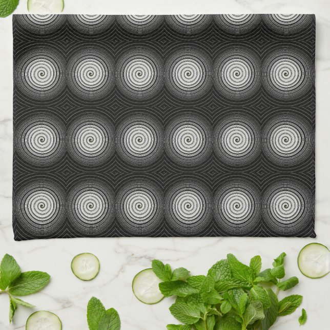 Black And White Spiral Tea Towel (Folded)