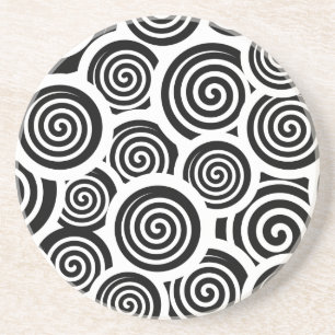Black and white spirals vector pattern coaster