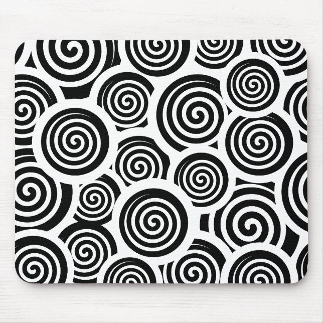 Black and white spirals vector pattern mouse pad (Front)
