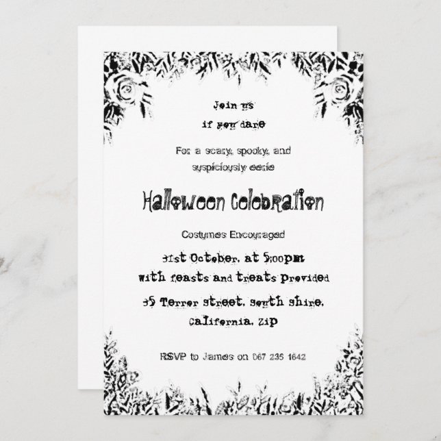Black and White Spooky Halloween Invitation (Front/Back)