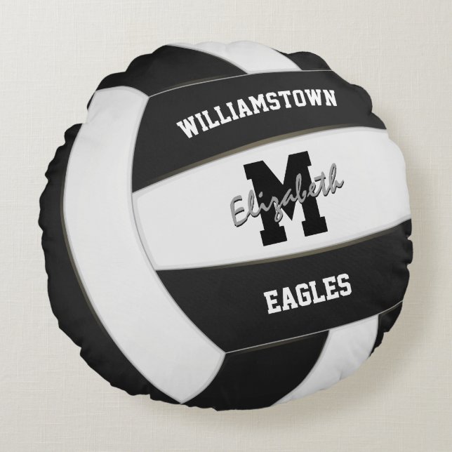 black and white sports team colours volleyball  round cushion (Front)