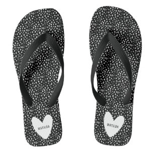 Black and white spot with heart personalised jandals