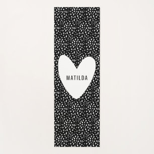 Black and white spot with heart personalised yoga mat