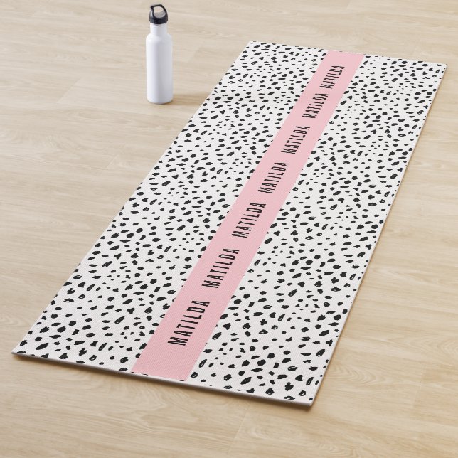 Black and white spot with pink stripe personalised yoga mat (In Situ)