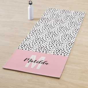 Black and white spot with pink stripe personalised yoga mat
