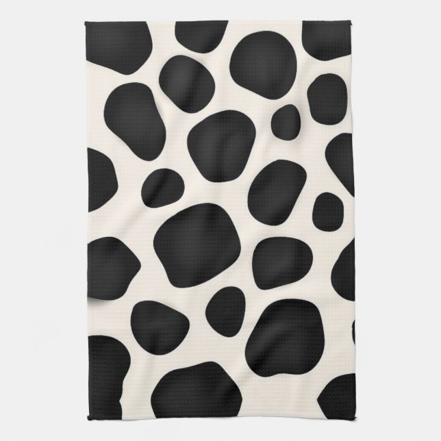 Black and white spots cow print tea towel (Vertical)