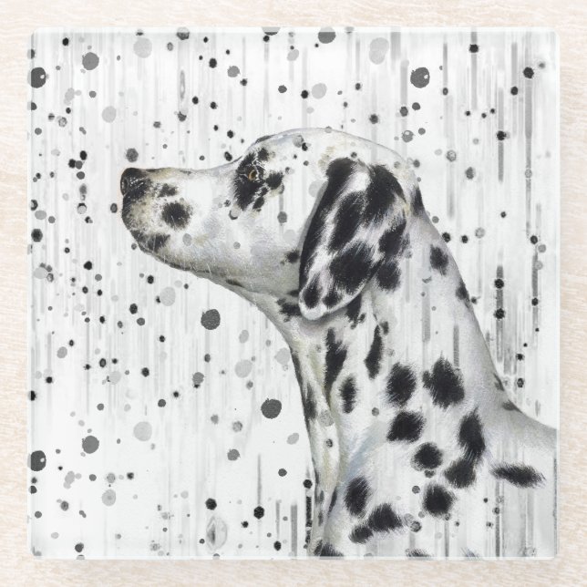 Black and White Spotty Dalmatian Dog Glass Coaster (Front)