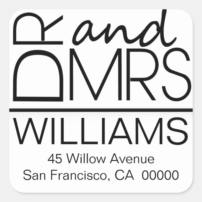 Black And White Square Address Labels Dr And Mrs (Front)