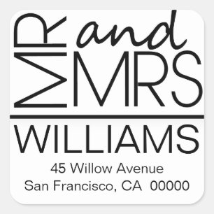 Black And White Square Address Labels Mr And Mrs