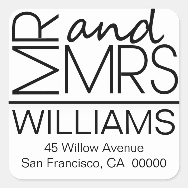 Black And White Square Address Labels Mr And Mrs (Front)