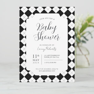 Black and White Square Argyle Gender Neutral Invitation