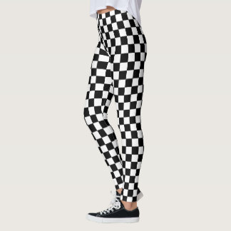 Black And White Square Chequered Pattern Leggings