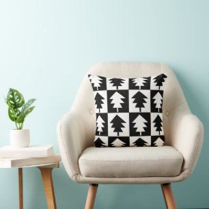 Black and White Square Christmas Tree Pattern Cushion