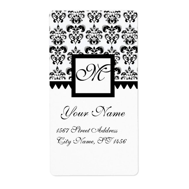 BLACK AND WHITE SQUARE DAMASK MONOGRAM, (Front)