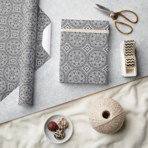 Black and White Square Mandala Wrapping Paper