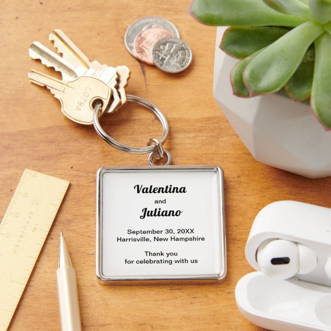 Black and White Square Metal Wedding Keychain (Desk)