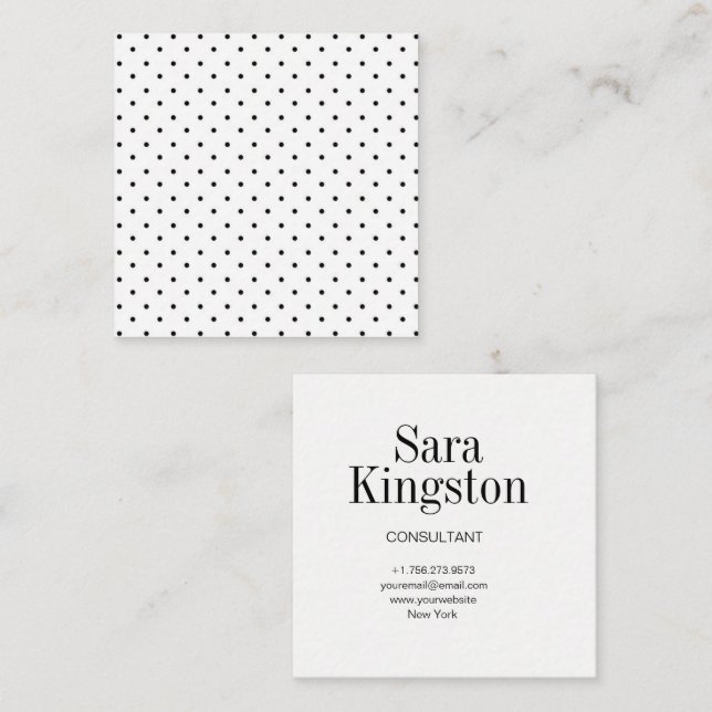 Black and White Square Polka Dot Business Card (Front/Back)