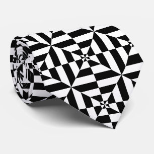 black and white square strip geometrical pattern tie