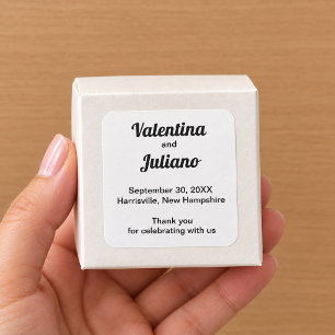 Black and White Square Wedding Favour Stickers