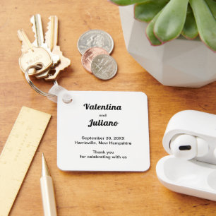 Black and White Square Wedding Keychain