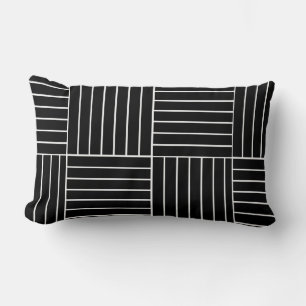 Black and White Squares and Lines Lumbar Cushion