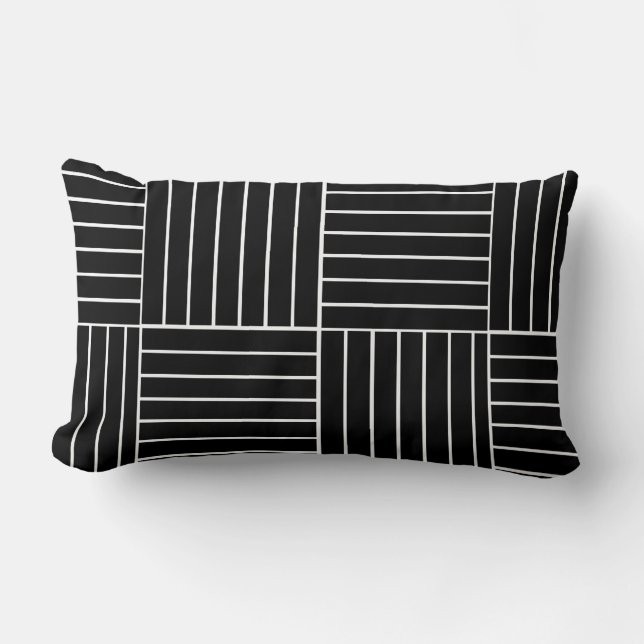 Black and White Squares and Lines Lumbar Cushion (Front)