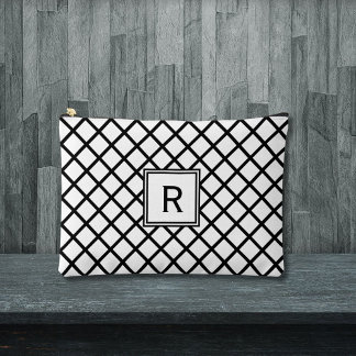 Black and white squares geometrical pattern accessory pouch