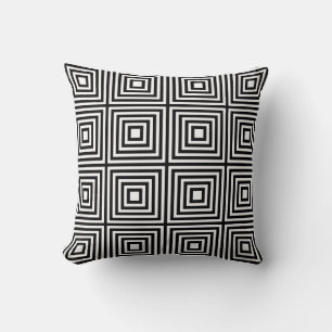 Black and White Squares in Squares Cushion