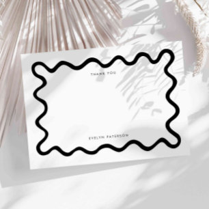 Black and White Squiggly Wavy Line Thank You Card