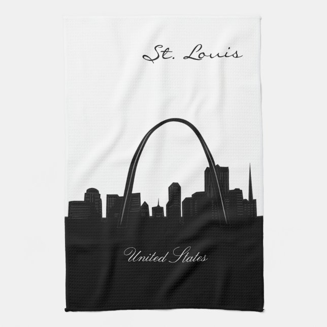 Black and White St. Louis Skyline Tea Towel (Vertical)
