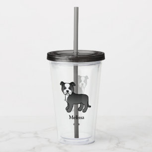 Black And White Staffie Cute Cartoon Dog & Name Acrylic Tumbler