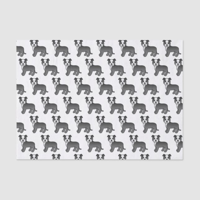 Black And White Staffie Cute Cartoon Dog Pattern Tissue Paper (Front)