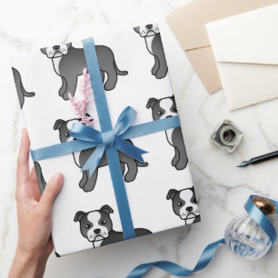 Black And White Staffie Cute Cartoon Dog Pattern Wrapping Paper