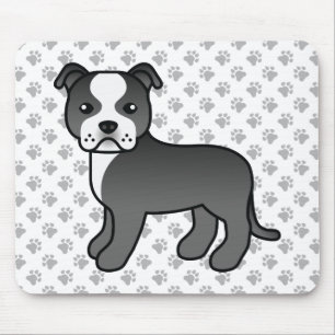 Black And White Staffie Cute Cartoon Dog & Paws Mouse Pad