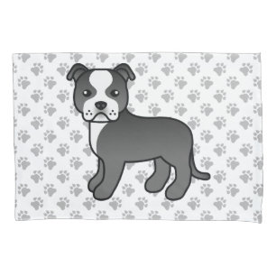Black And White Staffie Cute Cartoon Dog & Paws Pillowcase