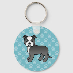 Black And White Staffordshire Bull Terrier Dog Key Ring
