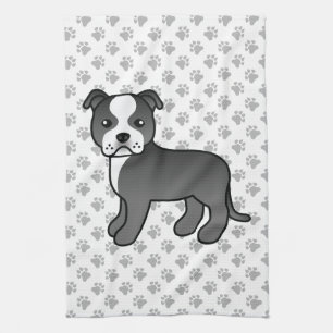 Black And White Staffordshire Bull Terrier Dog Tea Towel