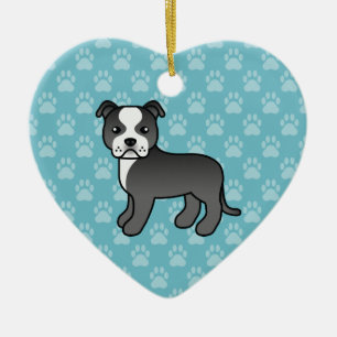 Black And White Staffordshire Bull Terrier Drawing Ceramic Tree Decoration