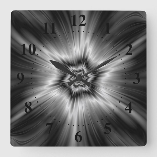 Black and White Star Burst Square Wall Clock (Front)